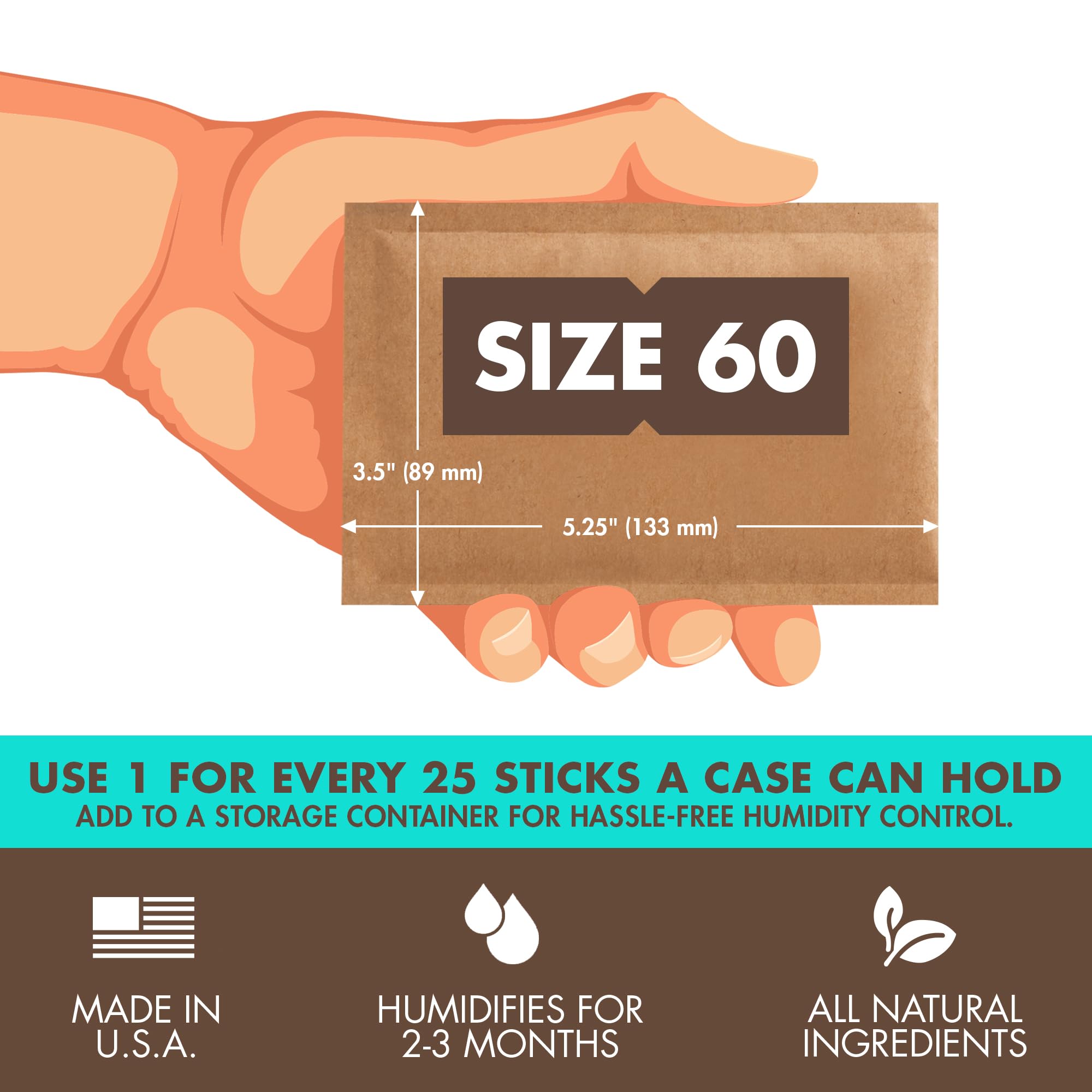 Boveda 75% Two Way Humidity Control Packs For Non Plastic Humidifier Boxes   Size 60   4 Pack   Moisture Absorbers   Humidifier